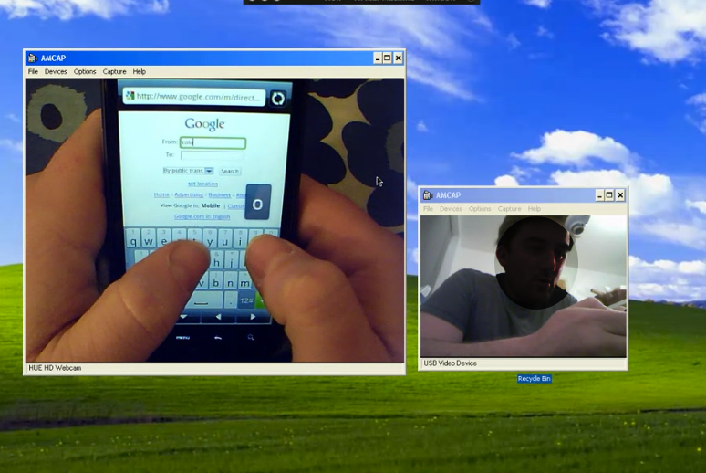 A still frame from the video of a usability testing session with a mobile device
